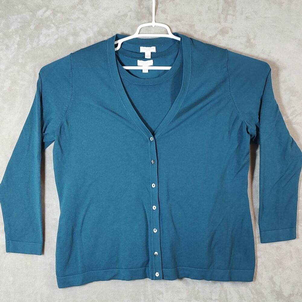 Charter Club Women's Size 2X Teal Cardigan Sweater Twin Set Rayon Blend V-Neck